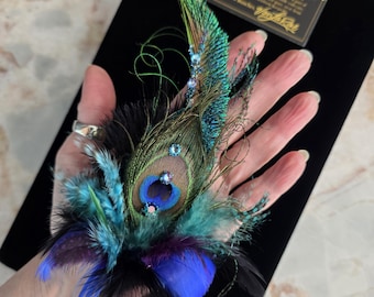 Beaded Peacock Lapel Pin Boutonniere | Handmade Feather Brooch | Fashion Accessory |