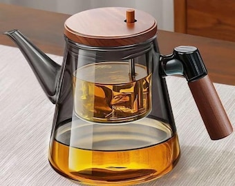 Tetera de cristal de 750 ml con infusor y juego de tetera con mango de madera.