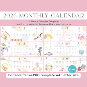 Traditionell japansk blomkalender 2026 A4_Letter_Canva Pro