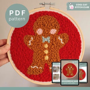 Gingerbread Man Punch Needle PDF Pattern – Christmas Design, Modern Embroidery, Digital Download