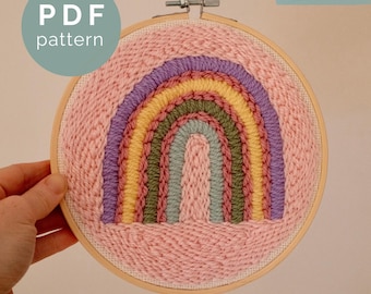 Modèle PDF Punch Needle radiant arc-en-ciel - motif arc-en-ciel, broderie moderne, téléchargement numérique