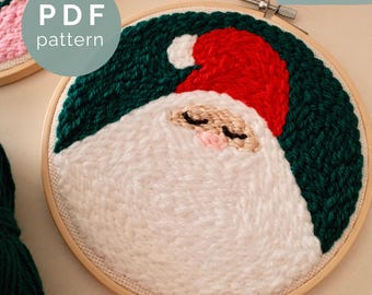 Santa Claus Punch Needle PDF Pattern – Christmas Design, Modern Embroidery, Digital Download