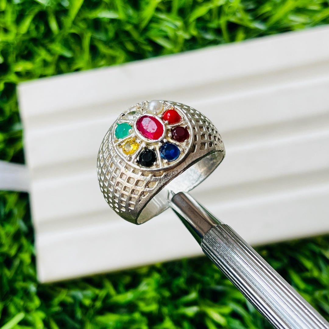 Navratan Rings Beautiful!! Bride Silver Ring Multi Gemstone Ring High Quality Navratan ...