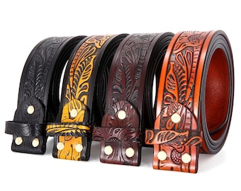 Cintura da uomo in pelle western senza fibbia, cintura da cowboy per jeans e pantaloni, cintura western goffrata, larghezza 1,5''