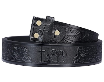 Men's Western Leather Belt Strap without Buckle Cowboy Belt for Jeans Pants Embossed Western Belt 1.5'' Wide