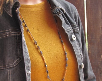 Orange Lolite and Pyrite on Sepia Long Wrap #0063