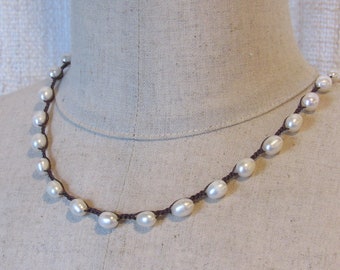 6mm Rice Pearl on Chocolate Choker #0028C