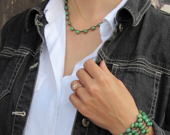 Barrel Green Turquoise on Chocolate Choker #0062B