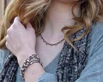 Silver Pewter Long Wrap on Chocolate