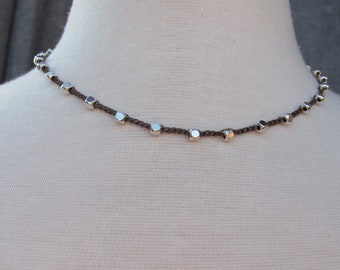 5mm Pewter Cube on Chocolate Choker #0059c