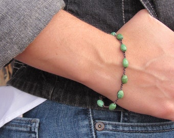 Barrel Green Turquoise on Chocolate Bracelet #0062B