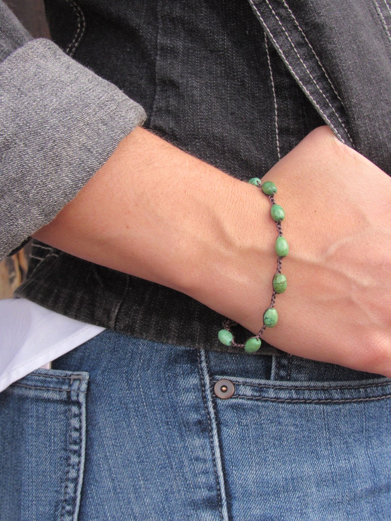 Barrel Green Turquoise on Chocolate Bracelet 0062B image 1