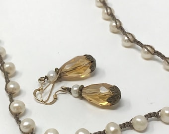Pearl and  Topaz Czech Crystal Earrings