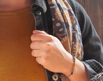 Orange Lolite and Pyrite on Sepia Bracelet #0063