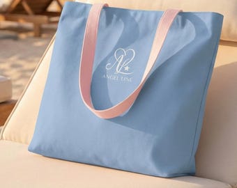 Angel Quote Tote Bag | Minimalist Blue Canvas Shopper