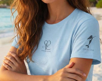 Mermaid Sleeve Print Tee | Cotton Unisex Angel Line T-Shirt