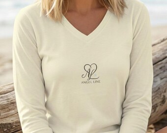 Cream V-Neck Long Sleeve Top | Vanilla Girl Loungewear