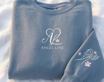 Angel Line Rundhals-Sweatshirt | Weicher Baumwollpullover mit rosa Blumenärmeldetail