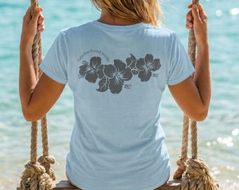 Hibiscus Back Print Tee, Coconut Girl, Heavy Cotton Shirt