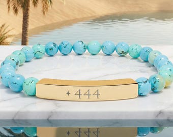444 Angel Number Bracelet | Amazonite, Rose Quartz, Howlite, Turquoise | Spiritual Healing Crystal Jewelry | Gold or Silver Stainless Steel
