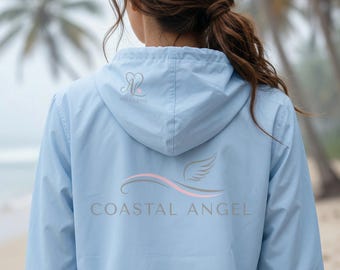 Coastal Angel Windbreaker Jacket | Light Blue Beach Apparel | Angel Line Zip Up