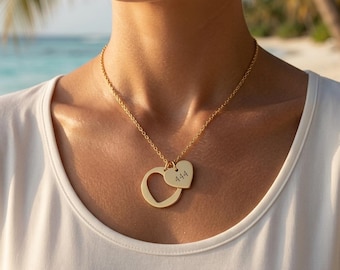 Custom Heart Cutout Necklace | Personalized Engraved Pendant | 18K Gold, Rose Gold, Silver Minimalist Jewelry