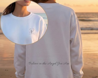 Angel Crewneck Sweatshirt, Minimalist Back Print, Positive Quote