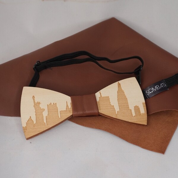 NYC Skyline and Flower Damask with leather pocket square