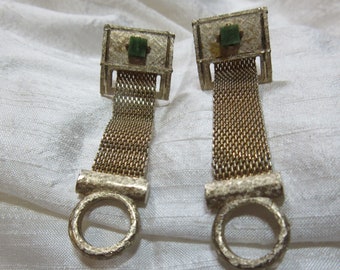 Pair of Goldtone Cufflinks with Green Stone  (Jade?) Vintage Men's Jewelry