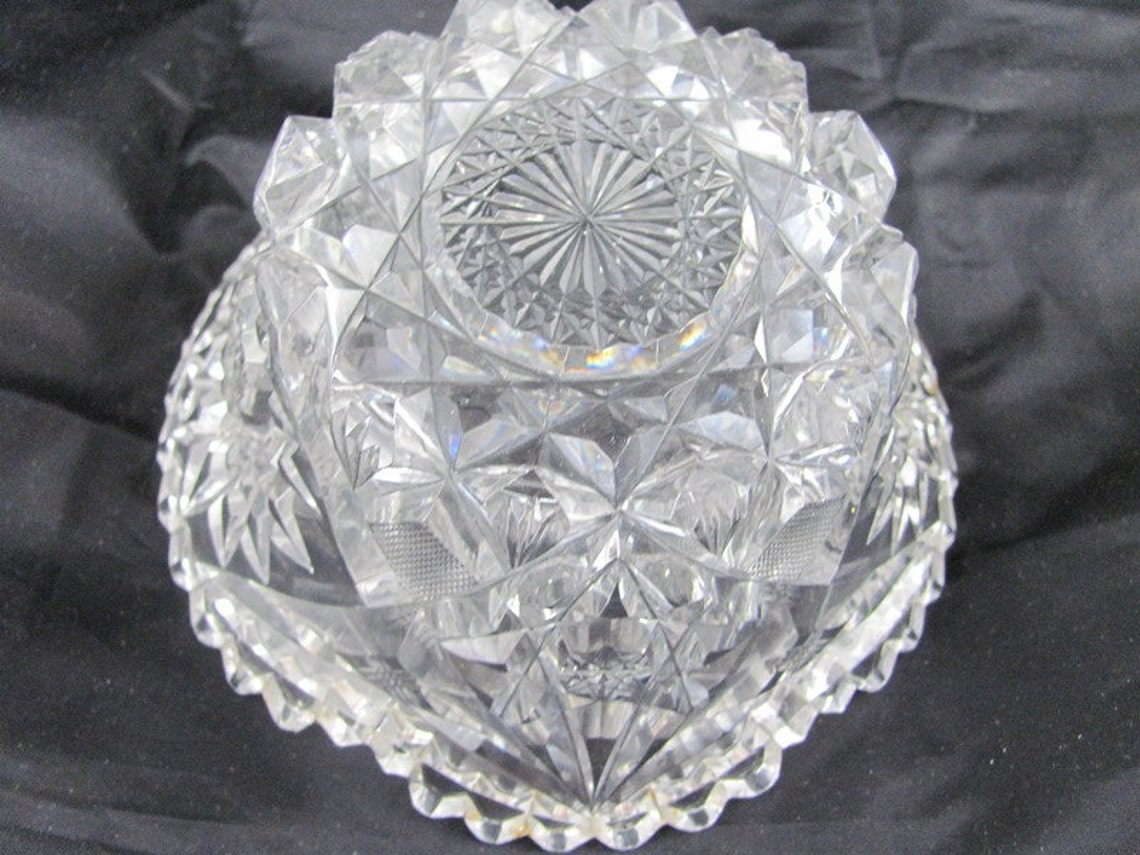 SALE Cut Glass Vintage Crystal Bowl Starburst Pattern Holiday Etsy