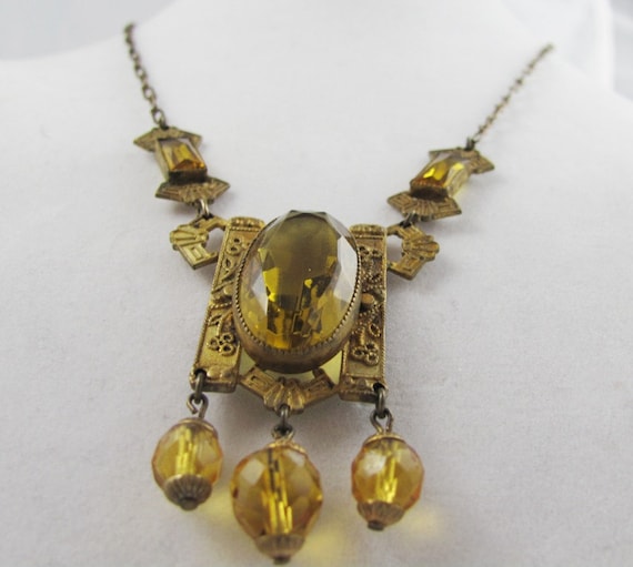 Vintage Necklace Art Deco 1920s Citrine Amber Yel… - image 1