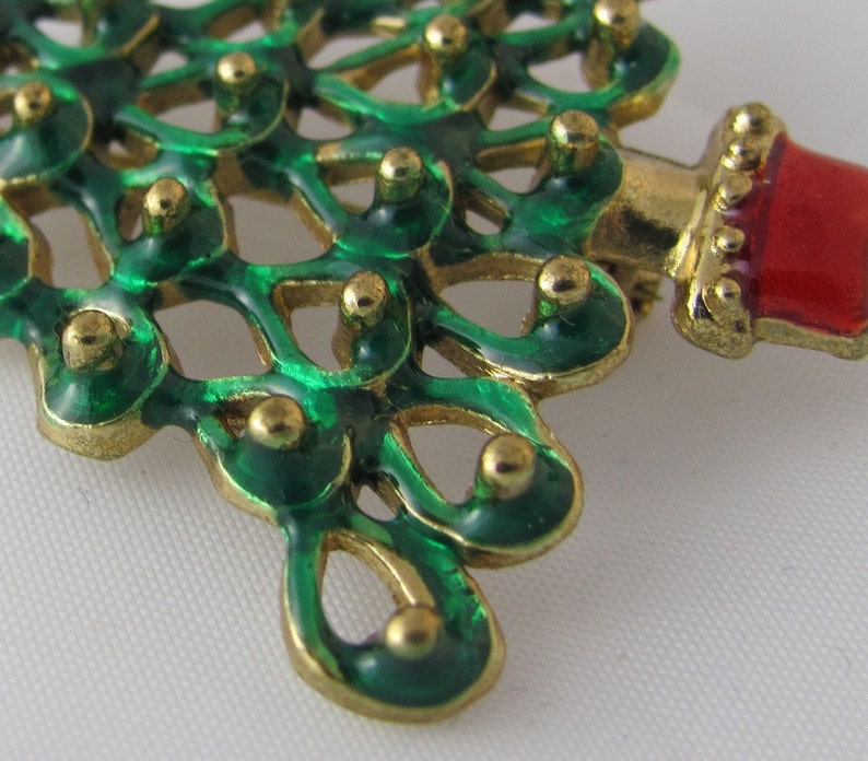 Holiday Christmas Tree with Enamel on a Vintage Brooch pin image 3