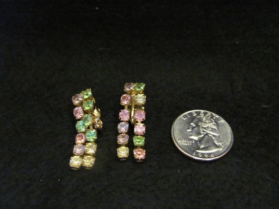 Vintage Multicolored Crystals clip earrings signe… - image 4