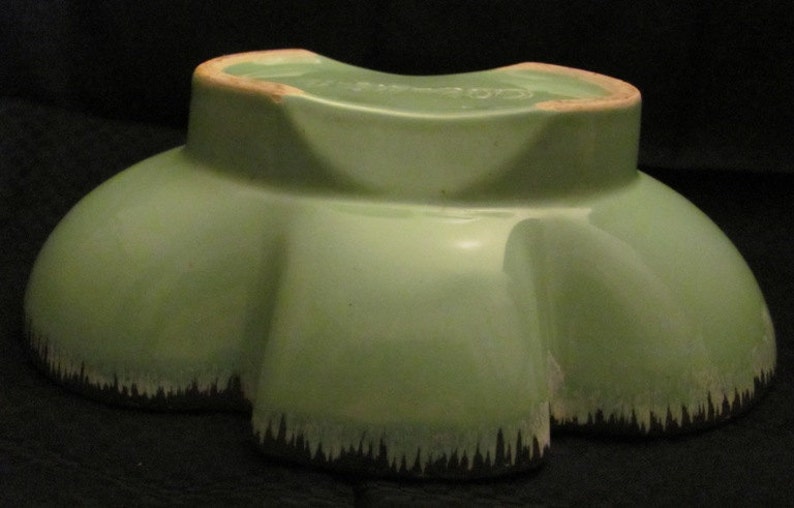 USA Mint Green Decorative Pottery number 602 Gold and White drip rim NICE leaf shape image 5