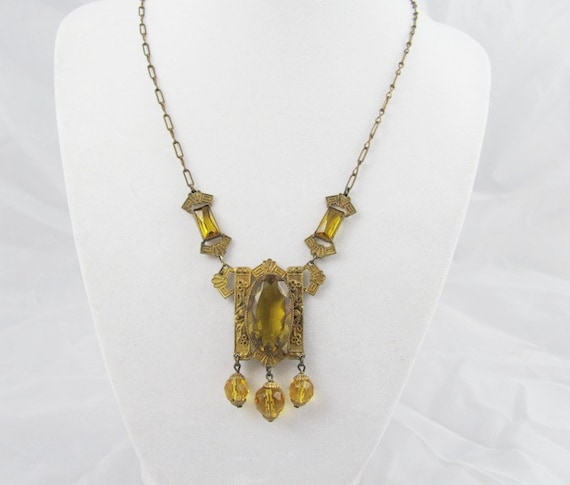 Vintage Necklace Art Deco 1920s Citrine Amber Yel… - image 2