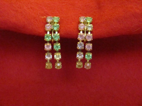 Vintage Multicolored Crystals clip earrings signe… - image 2