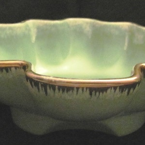 USA Mint Green Decorative Pottery number 602 Gold and White drip rim NICE leaf shape image 1