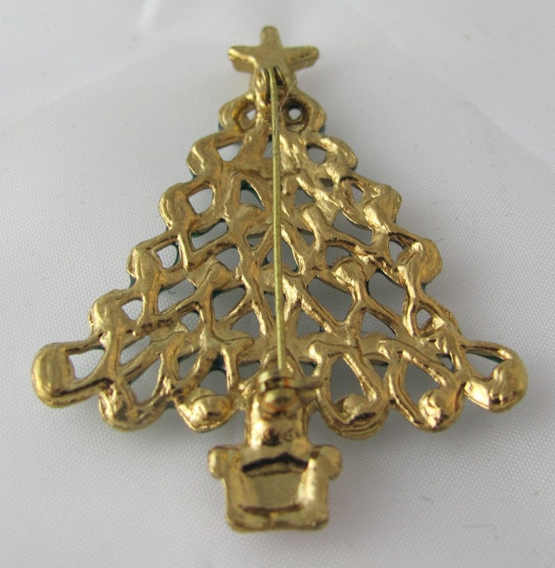 Holiday Christmas Tree with Enamel on a Vintage Brooch pin image 2