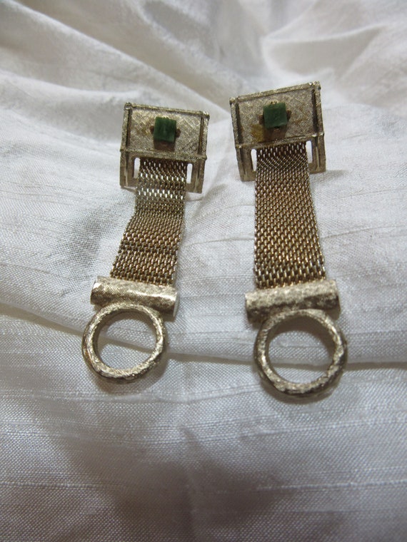 Pair of Goldtone Cufflinks with Green Stone  (Jade