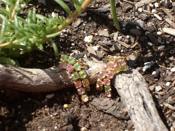 Vintage Multicolored Crystals clip earrings signe… - image 3