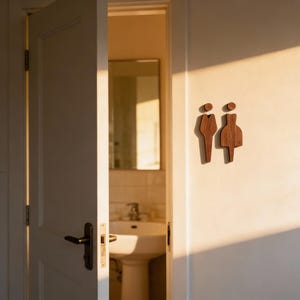 Unisex Bathroom Sign Wooden Restroom Door Sign Modern Toilet Wall Decor