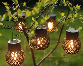 Solar Flame Hanging Lights, Outdoor LED Pendant Lanterns, Garden & Patio Decor