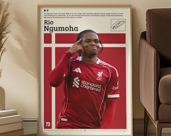 Póster de Rio Ngumoha del Liverpool, decoración de fútbol, regalo de fútbol, arte de pared de la Premier League, impresión digital