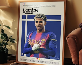 ラミン・ヤマルポスター | バルセロナサッカーウォールアート | スペインサッカープリント | スポーツデジタルギフト
