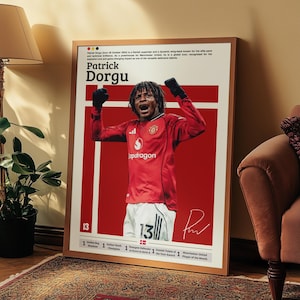 Patrick Dorgu Football Poster Manchester United Wall Art Digital Print Soccer Red Devils Decor