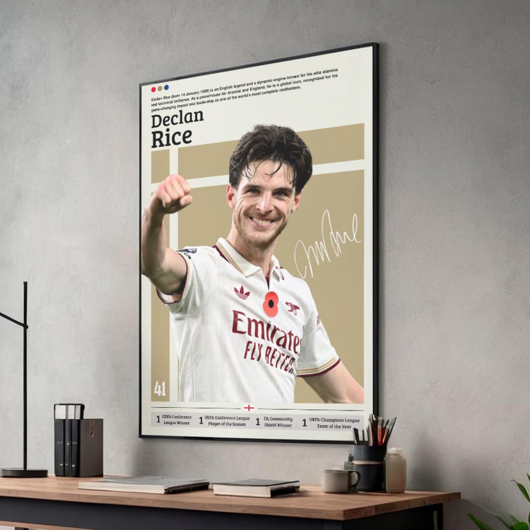 Declan Rice Poster: Arsenal Wall Art England 2026 World Cup Football ...