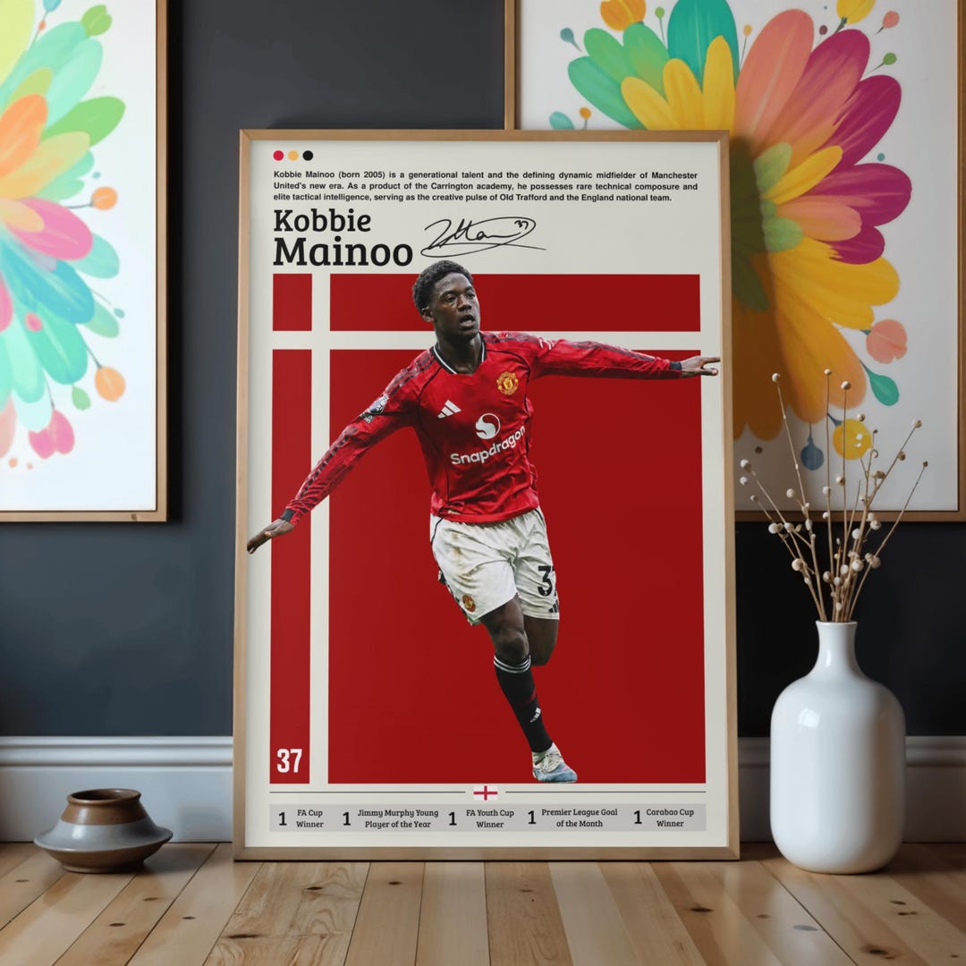 kobbie-mainoo-poster-manchester-united-premier-league-soccer-wall-art