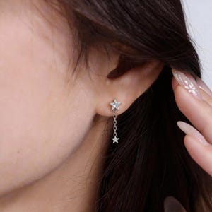 20G/18G/16G baumeln Stern Knorpel Ohrring fadenloss Push-In, Sterling Silber Helix Bolzen, flache Rückseite Lobe, Tragus Piercing Schmuck