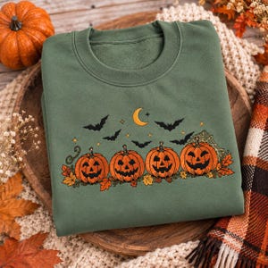 Sudadera de calabaza de Halloween, jersey de cuello redondo de otoño, suéter de campo de calabazas, camiseta de temporada espeluznante, jersey lindo de Halloween, regalo de otoño