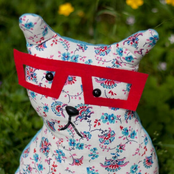 Anastasia - Quirky  Whimsy Stuffed Cat With Glasses - A  Decorative Pillow